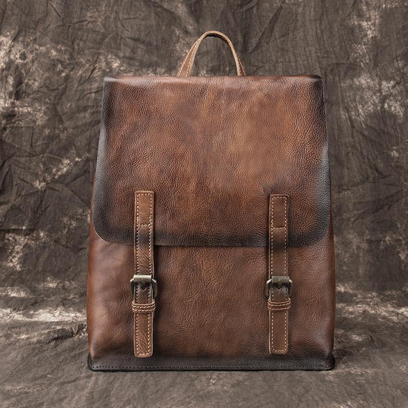 Fashion Brown LEATHER MEN'S College Backpack Travel Backpack Satchel School Backpack For Men - iwalletsmen