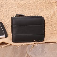 Fashion RFID Black Leather Men's Zipper Small Wallet Brown Zipper billfold Wallet For Men - iwalletsmen