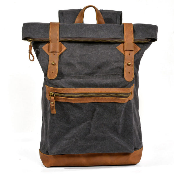 Waxed Canvas Leather Mens Cool Backpack Canvas Travel Backpack Canvas School Backpack for Men - iwalletsmen