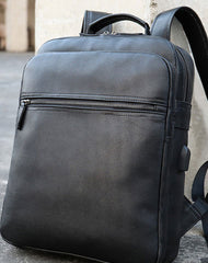 Cool Leather Black Mens Backpacks Vintage School Backpack Travel Backpack Bags for Men - iwalletsmen
