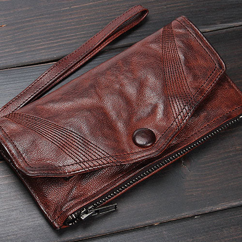 Handmade Mens Cool Long Leather Chain Wallet Cards Biker Trucker Wristlet Wallet - iwalletsmen