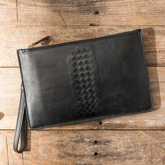 Black Cool Leather Mens Wristlet Bag Long Zipper Clutch Wallet Long Wallet Envelope Bag for Men - iwalletsmen