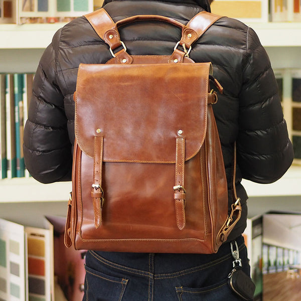 Vintage Mens Leather 15inch Laptop Backpack Leather School Backpack Travel Backpack for Men - iwalletsmen