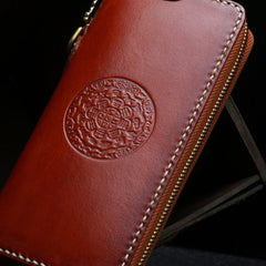 Handmade Leather Mens Chain Biker Wallet Cool Leather Wallet Long Phone Wallets for Men