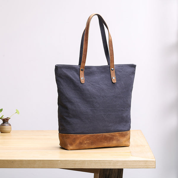Canvas Leather Mens Womens 15" Gray Tote Bag Handbag Tote Bag Shoulder Bag Tote Purse For Men - iwalletsmen