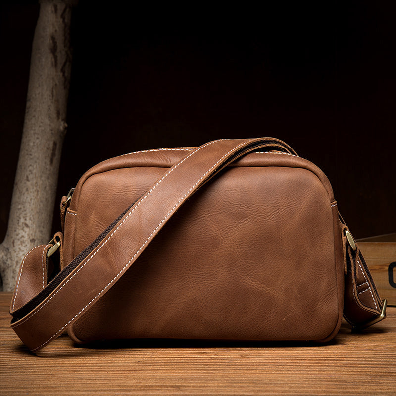 Coffee Cool Leather Side Bag Small Postman Bag Messenger Bag Courier Bag for Men - iwalletsmen