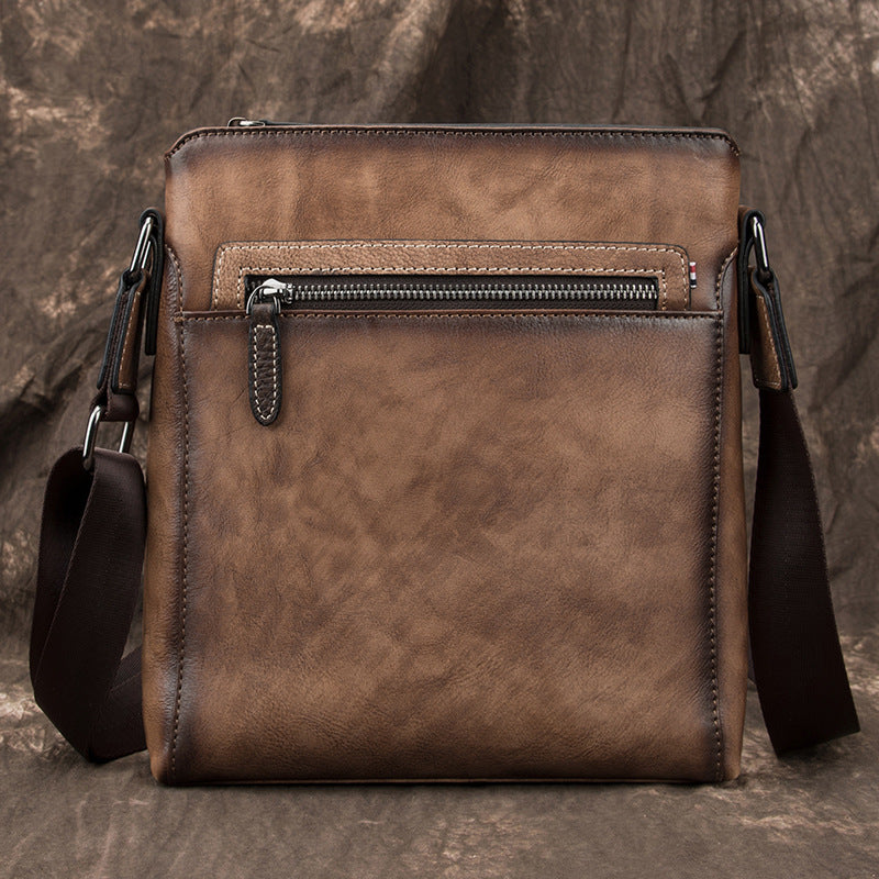 Cool Brown Leather Men's 10 inches Vertical Side Bag Blue Business Messenger Bag Courier Bag For Men - iwalletsmen