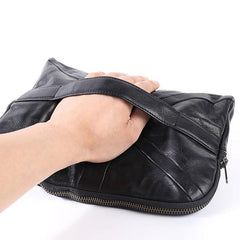 Cool Black Leather Business Mens Clutch Black Hand Bag Great Britain Zipper Clutch Wristlet Large Clutch for Men - iwalletsmen