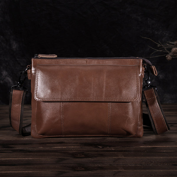 Oil Wax Leather Mens Brown Small Messenger Bag Postman Bag Courier Bag Shoulder Bag for Men - iwalletsmen