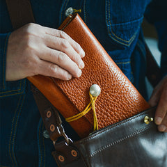 Tan Cool Leather Mens Long Wallet Brown Clutch Wallet Vintage Large Long Wallet Purse For Men - iwalletsmen