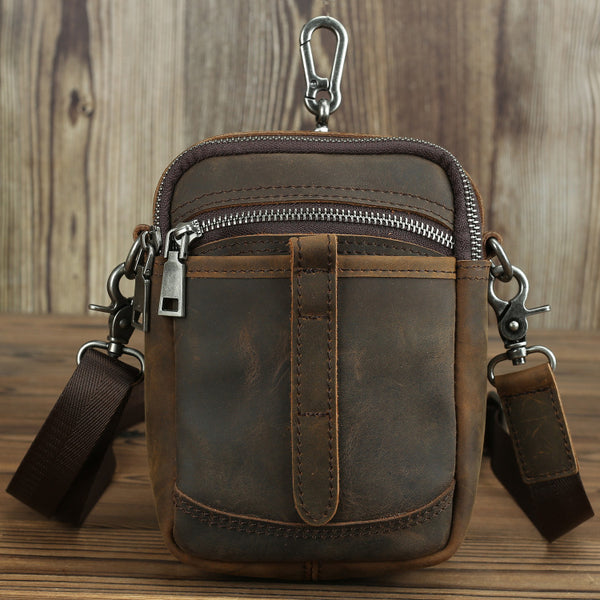 BADASS Brown LEATHER MEN Belt Pouch Belt Bag Waist BAG MIni Side Bag FOR MEN - iwalletsmen