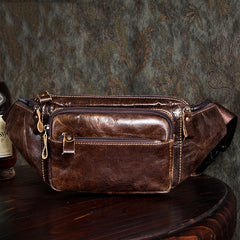 Black Leather Mens Fanny Pack Dark Brown Waist Bag Hip Pack Belt Bag Bumbag for Men - iwalletsmen