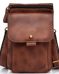 Cool Brown Leather Mens Belt Pouch Mini Shoulder Bag Belt Bag For Men - iwalletsmen