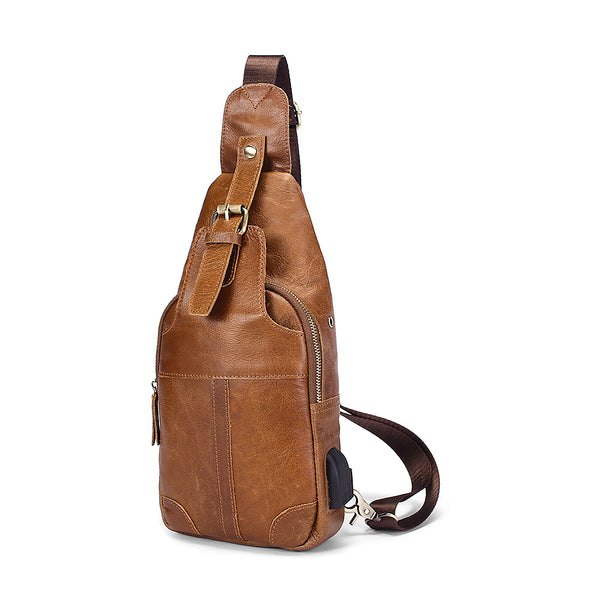 Cool Leather Brown Men's Sling Bag Chest Bag One Shoulder Backpack For Men - iwalletsmen