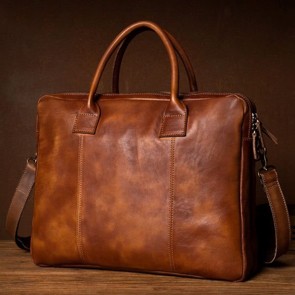 Vintage Brown Leather Mens 15 inches Briefcase Laptop Black HandBag Business Side Bag Work Bag for Men - iwalletsmen