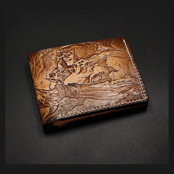 Handmade Leather Tooled League of Legends LOL Vladimir The Crimson Reaper Mens billfold Wallet Cool Leather Wallet Slim Wallet for Men