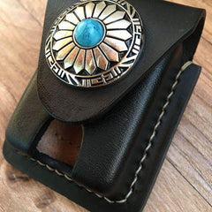 Black Leather Mens Classic Zippo Lighter Case Cool Handmade Standard Zippo Lighter Holder for Men - iwalletsmen