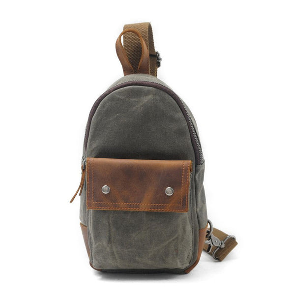 Cool Waxed Canvas Leather Mens Chest Bag Sling Bag One Shoulder Packs for men - iwalletsmen