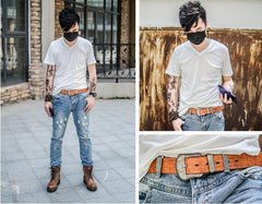 Handmade Genuine Leather Punk Rock Floral Mens Cool Men Biker Trucker Leather Belt