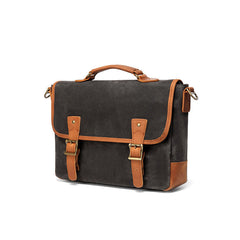 Dark Gray Waxed Canvas Leather Mens Briefcase Side Bag Messenger Bags Casual Courier Bag for Men - iwalletsmen