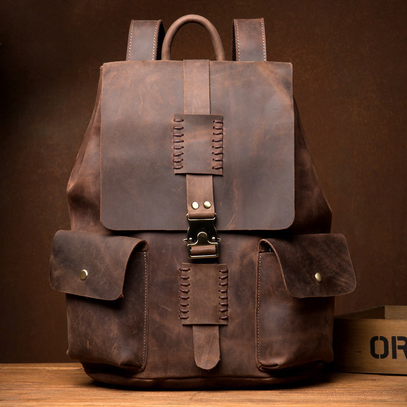 Casual Brown Mens Leather 15-inch Large Backpacks Brown College Backpack School Backpacks for men - iwalletsmen