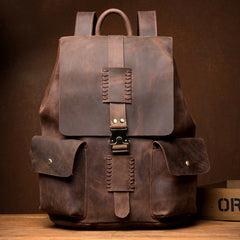 Casual Brown Mens Leather 15-inch Large Backpacks Brown College Backpack School Backpacks for men - iwalletsmen