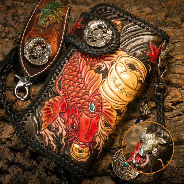 Handmade Leather Carp Mens Chain Biker Wallet Cool Leather Wallet With Chain Wallets for Men - iwalletsmen