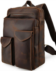 Cool Leather Dark Brown Mens Laptop Backpacks Vintage School Backpack Backpack Bag for Men - iwalletsmen
