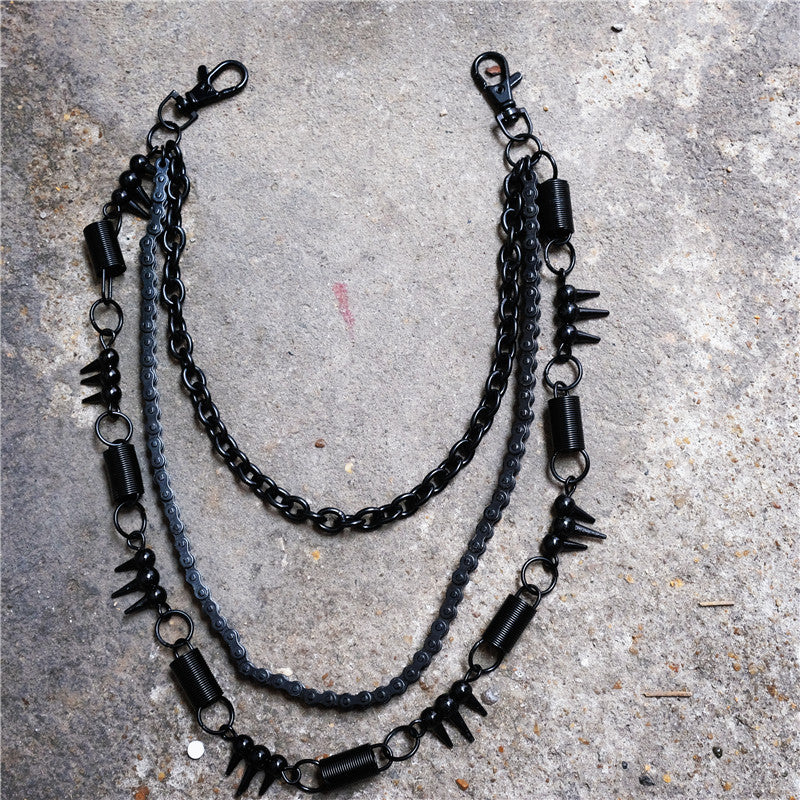 Badass Men's Triple Black Long Wallet Chain Pants Chain Biker Wallet Chain For Men - iwalletsmen