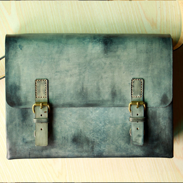 Handmade Vintage Leather Mens Messenger Bags Gray Shoulder Bag for Men - iwalletsmen