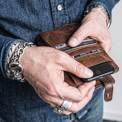 Genuine Leather Mens Cool billfold Leather Wallet Men Cards Wallets Bifold for Men