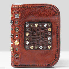 Handmade Mens Cool billfold Leather Wallet Men Small Zipper Wallets Bifold for Men