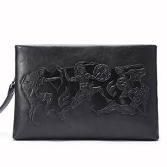Genuine Leather Mens Urban Cohort Clutch Cool Slim Wallet Zipper Clutch Wristlet Wallet for Men - iwalletsmen