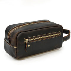 Brown MENS LEATHER ZIPPER CLUTCH WRISTLET PURSE CLUTCH BAG STORAGE BAG FOR MEN - iwalletsmen
