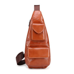 Dark Brown MENS LEATHER One Shoulder Backpack Sling Bag Coffee Chest Bag For Men - iwalletsmen