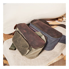 Vintage Canvas Green Leather Mens Fanny Pack Canvas Waist Bags Canvas Hip Pack for Men - iwalletsmen