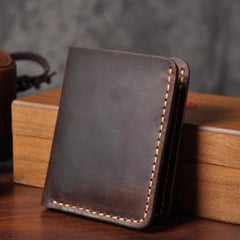 Handmade Leather Mens Cool Slim Leather Wallet Men Small Wallets Bifold for Men