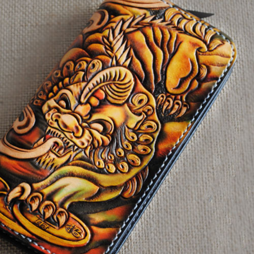Handmade Tooled Brave Troops Leather Mens Cool Long Leather Wallet Zipper Clutch Wallet for Men - iwalletsmen