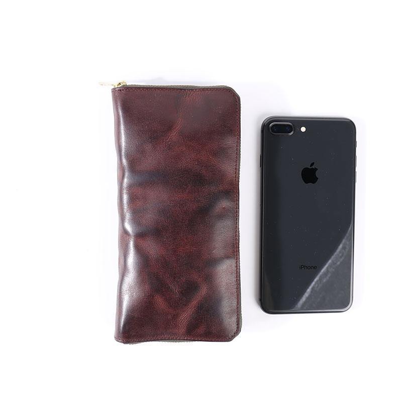 Cool Leather Mens Coffee Long Wallet Zipper Clutch Bag Phone Wallet Long Wallet For Men - iwalletsmen