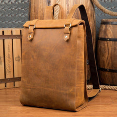 Fashion Brown Mens Leather 15-inch Black Computer Backpack Brown Travel Backpacks School Satchel Backpacks for men - iwalletsmen