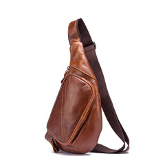 Cool Brown Leather Men's Sling Bag Chest Bag One Shoulder Backpack For Men - iwalletsmen