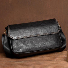 Fashion Black Leather 8 inches Mens Small Postman Bag Black Messenger Bags Courier Bags for Men - iwalletsmen
