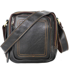 Black Cool Leather Mens Small Postman Bag Vertical Messenger Bag Black Courier Bags For Men - iwalletsmen