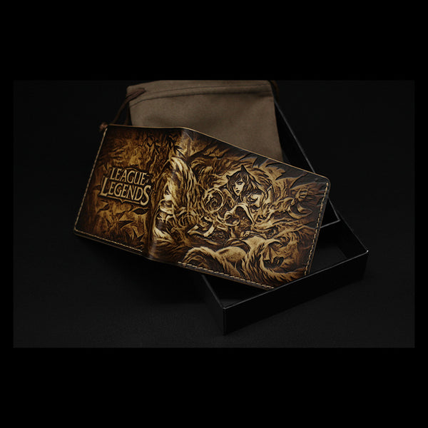 Handmade Leather Tooled League of Legends LOL Ahri the Nine-Tailed Fox Mens billfold Wallet Cool Leather Wallet Slim Wallet for Men