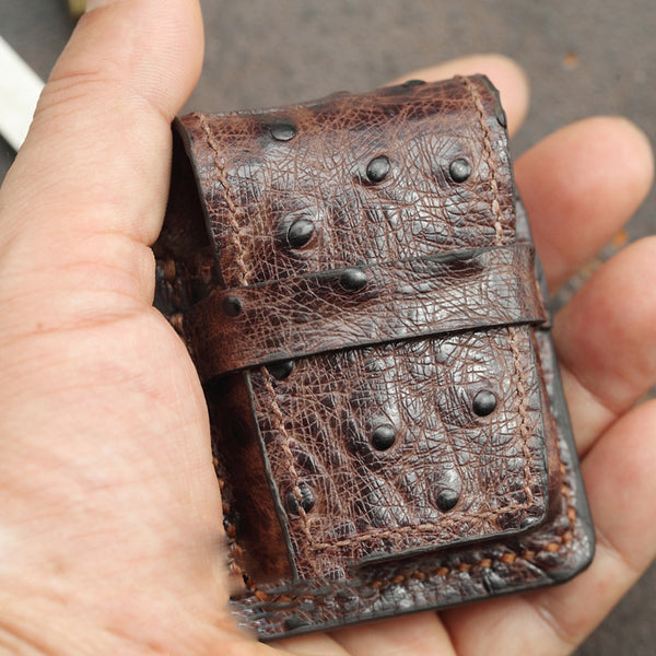 Brown Ostrich Style Leather Mens Holster Zippo Lighter Cases Belt Loop Standard Zippo Lighter Holder For Men - iwalletsmen