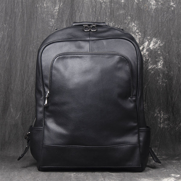 Black Leather Mens 14inch Laptop Backpack Backpacks School Backpack Travel Backpack for Men - iwalletsmen