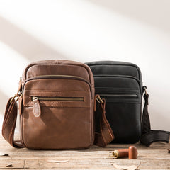 Black Cool Leather Mens 8 inches Vertical Side Bag Messenger Bags Brown Casual Bicycle Bags for Men - iwalletsmen