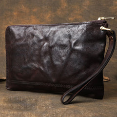Cool Wrinkled Leather Mens Brown Long Wallet Wristlet Wallet Black Zipper Clutch Wallet for Men - iwalletsmen