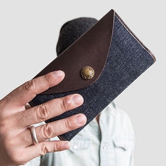 Genuine Leather Jean Mens Cool Long Leather Wallet Men Cards Wallets Bifold for Men