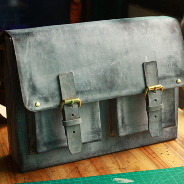 Handmade Vintage Leather Mens Cool Messenger Bags Gray Shoulder Bag for Men - iwalletsmen